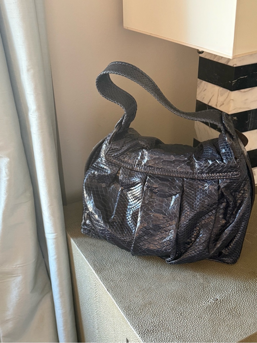 ZAGLIANI Midnight Blue Python Snakeskin Hand/Shoulder Bag - Picture 2 of 13